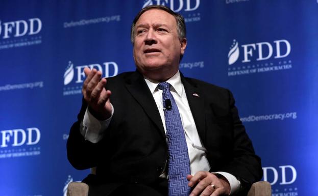 Pompeo habla en un evento. 