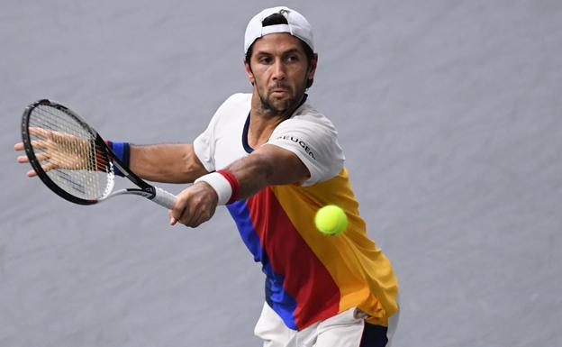 Fernando Verdasco durante un partido de tenis. 