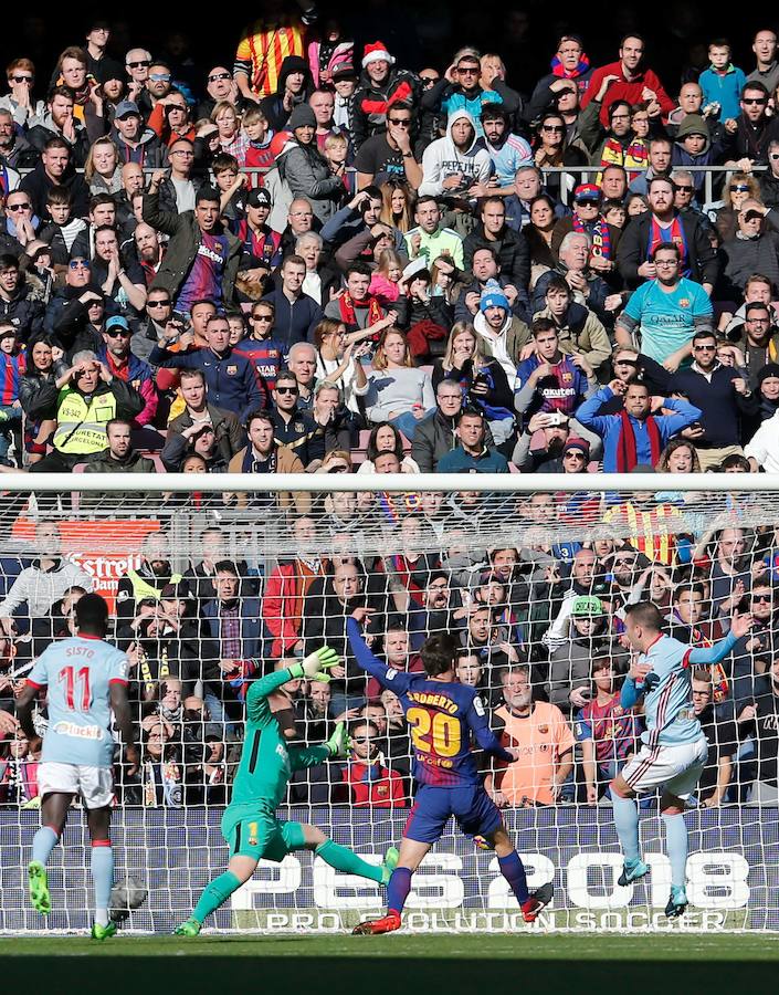 Barcelona y Celta empataron a dos en un partido loco correspondiente a la jornada 14 de Liga. Aspas adelantó al Celta a los 20 minutos pero Messi no tardó en responder marcando el empate. Suárez puso la ventaja pero Maxi Gómez, tras una genial asistencia de Aspas, anotó para poner la igualdad. 