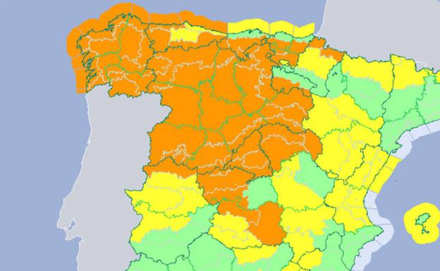 'Ana' obliga a la Aemet a pintar el mapa de Castilla y León de naranja