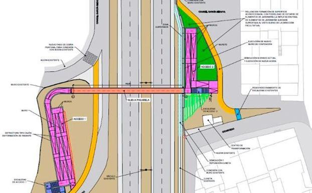 El proyecto contempla una pasarela de 44 metros de longitud