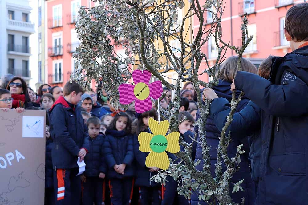 Alumnos y profesores del colegio han hecho una representación en la Plaza Mayor de Burgos