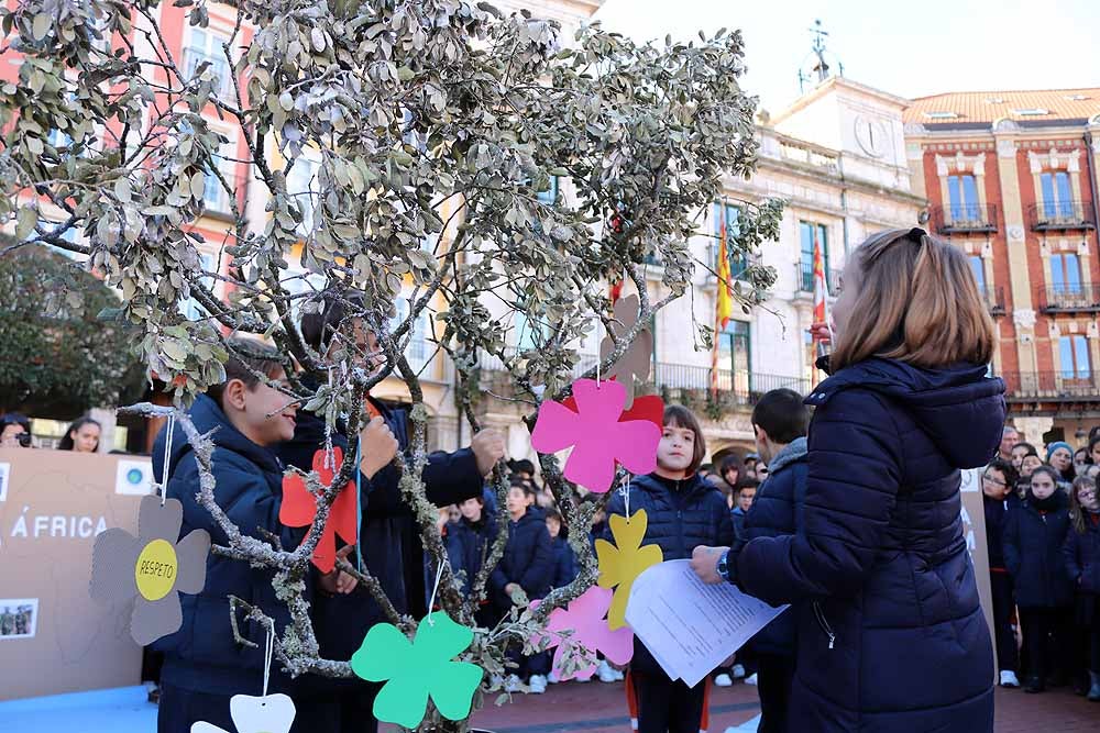 Alumnos y profesores del colegio han hecho una representación en la Plaza Mayor de Burgos