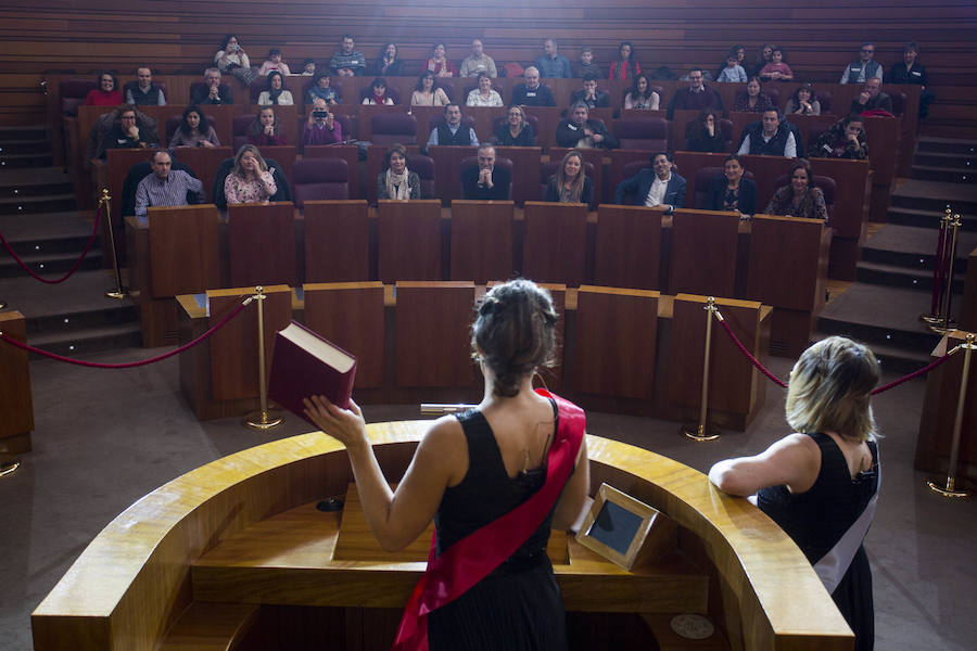 El Parlamento regional conmemora los 35 años del Estatuto de Autonomía con una jornada de puertas abiertas, en la que los ciudadanos, además de conocer las estancias, han podido disfrutar de una representación teatral de la mano del grupo Valquiria Teatro.