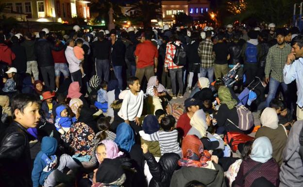 Manifestación de refugiados en Lesbos.