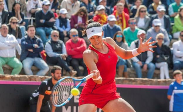 Garbiñe Muguruza, con el equipo español en la Copa Federación. 