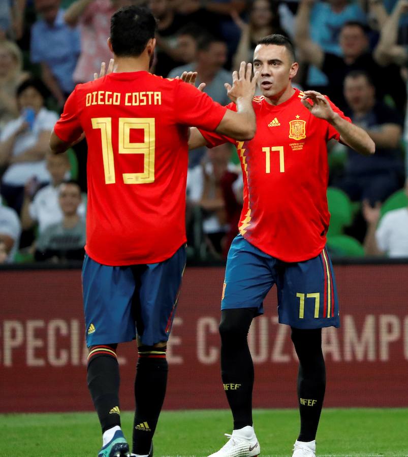 Un tanto de Iago Aspas en la recta final del choque sirvió para que España se adjudicase la victoria en el Krasnodar Stadium, tras un partido en el que 'La Roja' sufrió más de lo previsto ante la selección africana.