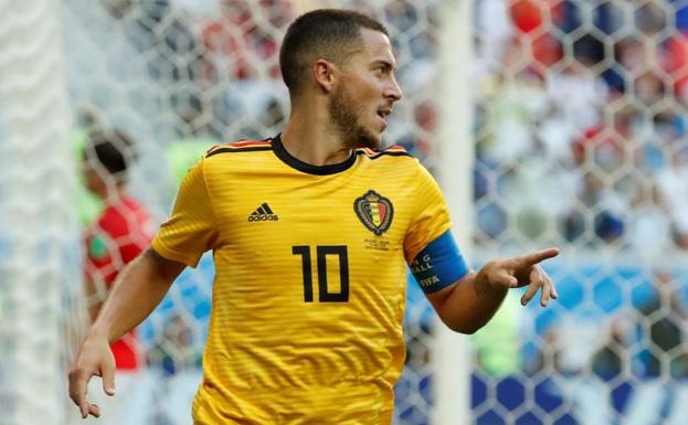 Eden Hazard celebra su gol a Inglaterra. 