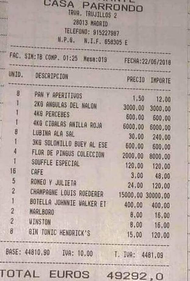 Factura de Casa Parrondo.