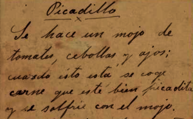 Receta de picadillo procedente del archivo personal de Rubén Darío. 