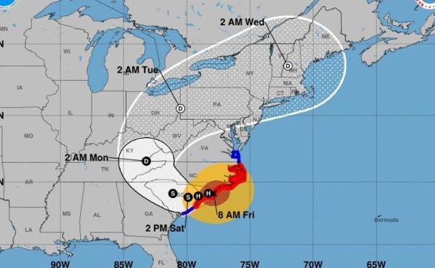 Trayectoria del huracán 'Florence' durante los próximos cinco días.