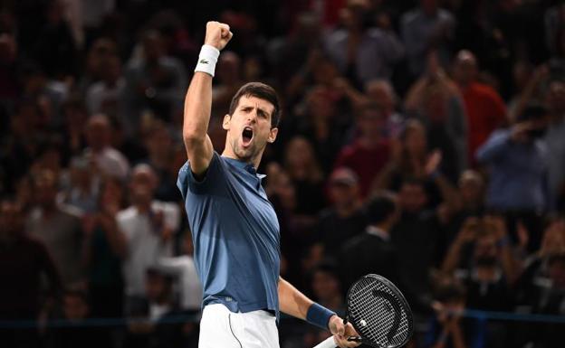 Novak Djokovic celebra su victoria ante Roger Federer. 