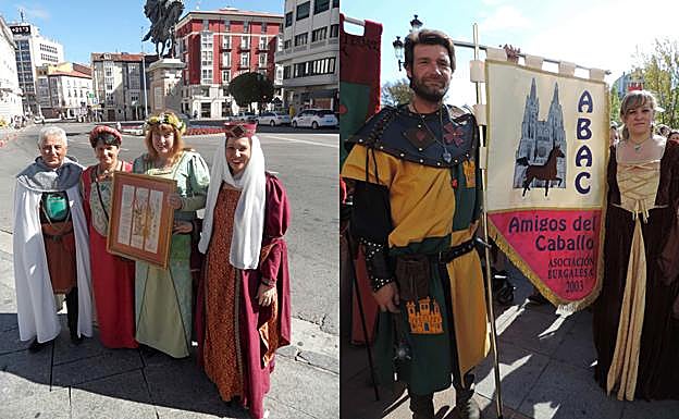 A la izquierda, Asociación Vivar Cuna del Cid, ganadoras en 2013, y a su lado, miembros de la Asociación Burgalesa Amigos del Caballo, vencedores en 2012. 