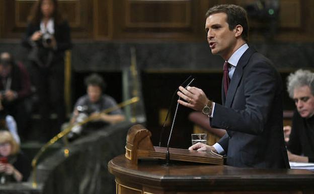 Pablo Casado interviene en el Congreso de los Diputados. 