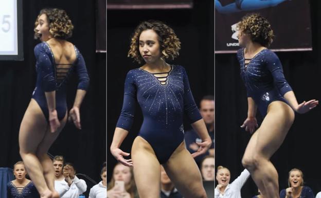 La gimnasta estadounidense Katelyn Ohashi, durante su ejercicio perfecto.