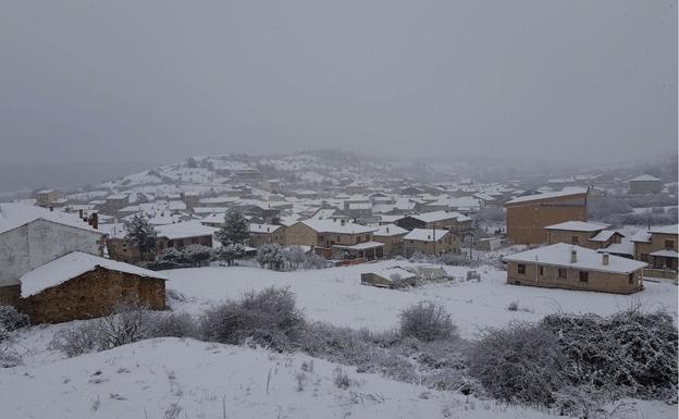 La nieve cubre la localidad de Palacios de la Sierra.