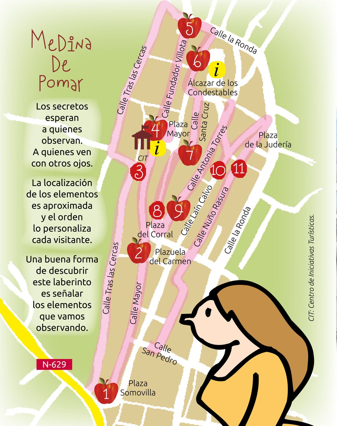 Mapa de los puntos en los que se encuentran las manzanas y los lugares clave. 