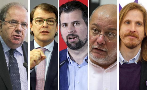 Juan Vicente Herrera (PP), Alfonso Fernández Mañueco (PP), Luis Tudanca (PSOE), Francisco Igea (Ciudadanos) y Pablo Fernández (Podemos). 