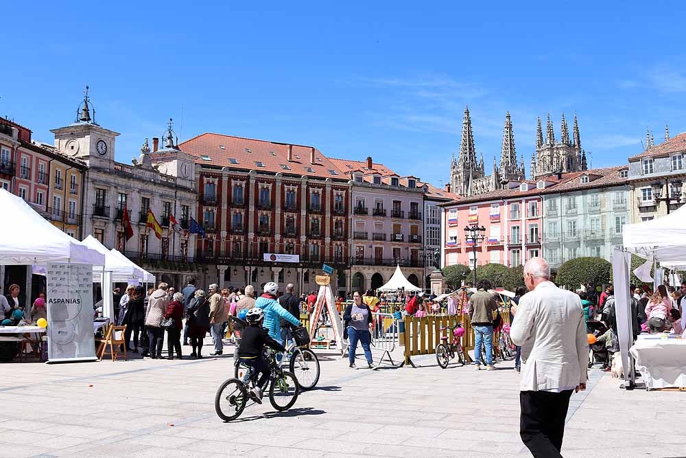 La Plaza Mayor de Burgos se ha llenado de familias en una jornada festiva, con juegos infantiles, actuaciones musicales, teatro y la presencia de asociaciones del ámbito familiar burgalés