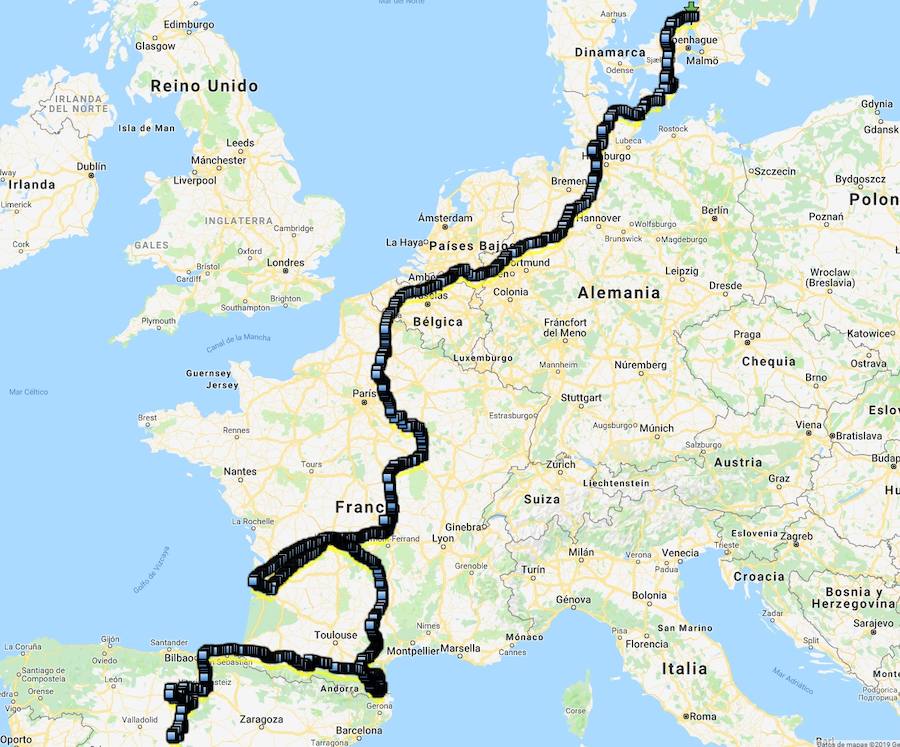 Viaje de Brínzola según las posiciones enviadas por el GPS. 