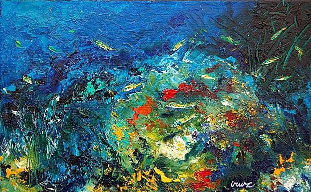 Con la pintura al óleo y su paleta de colores hace mezclas de estas características en sus lienzos. 