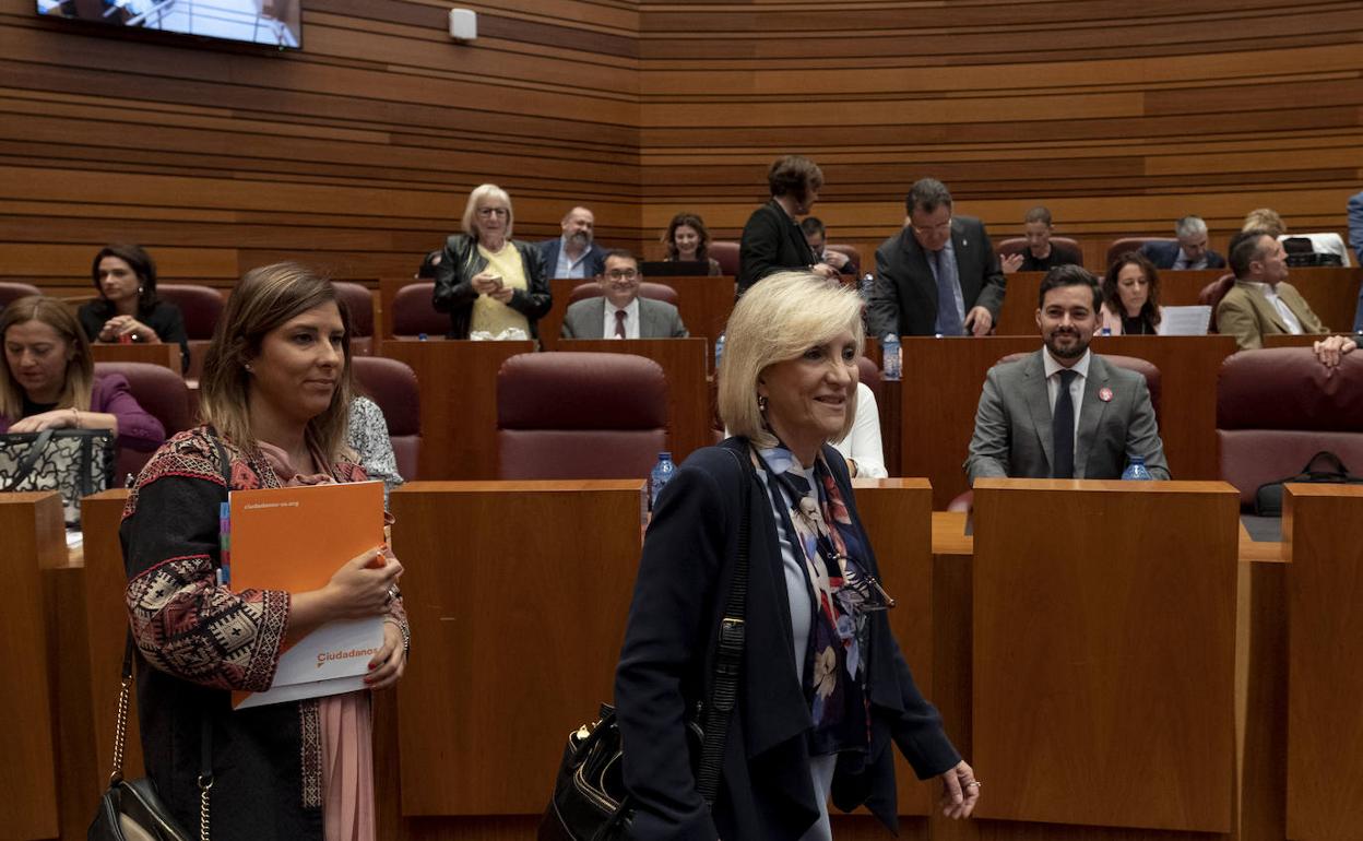 La consejera de Sanidad, Verónica Casado, llega al Pleno de las Cortes. 