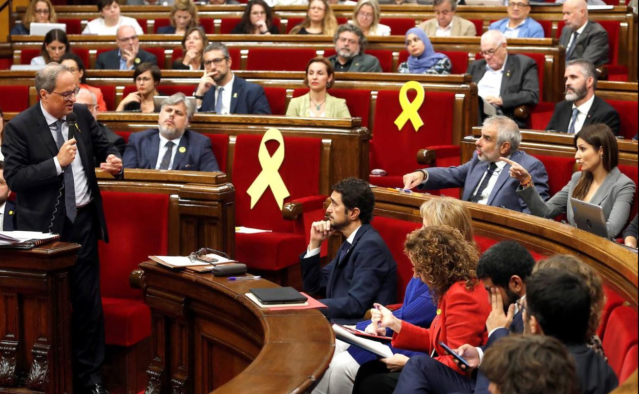 Quim Torra, durante la sesión de control celebrada hoy en el Parlament. 