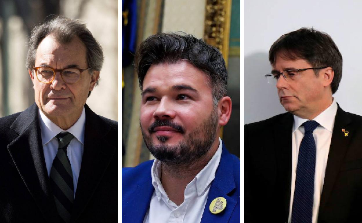 Artur Mas, Gabriel Rufián y Carle Puigdemont.