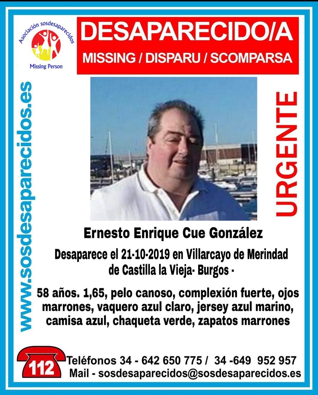 Cartel con la imagen de Ernesto Enrique desaparecido en Villarcayo. 