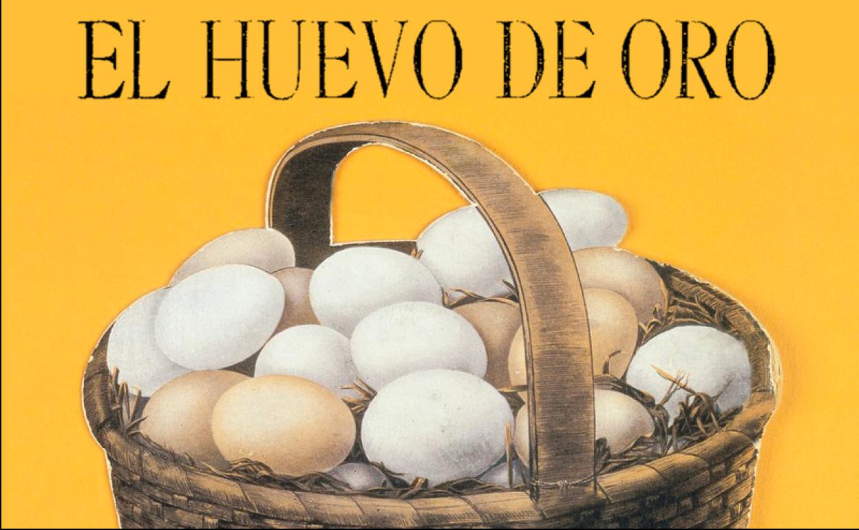 Título del libro 'El huevo de oro' e ilustración de cesta.