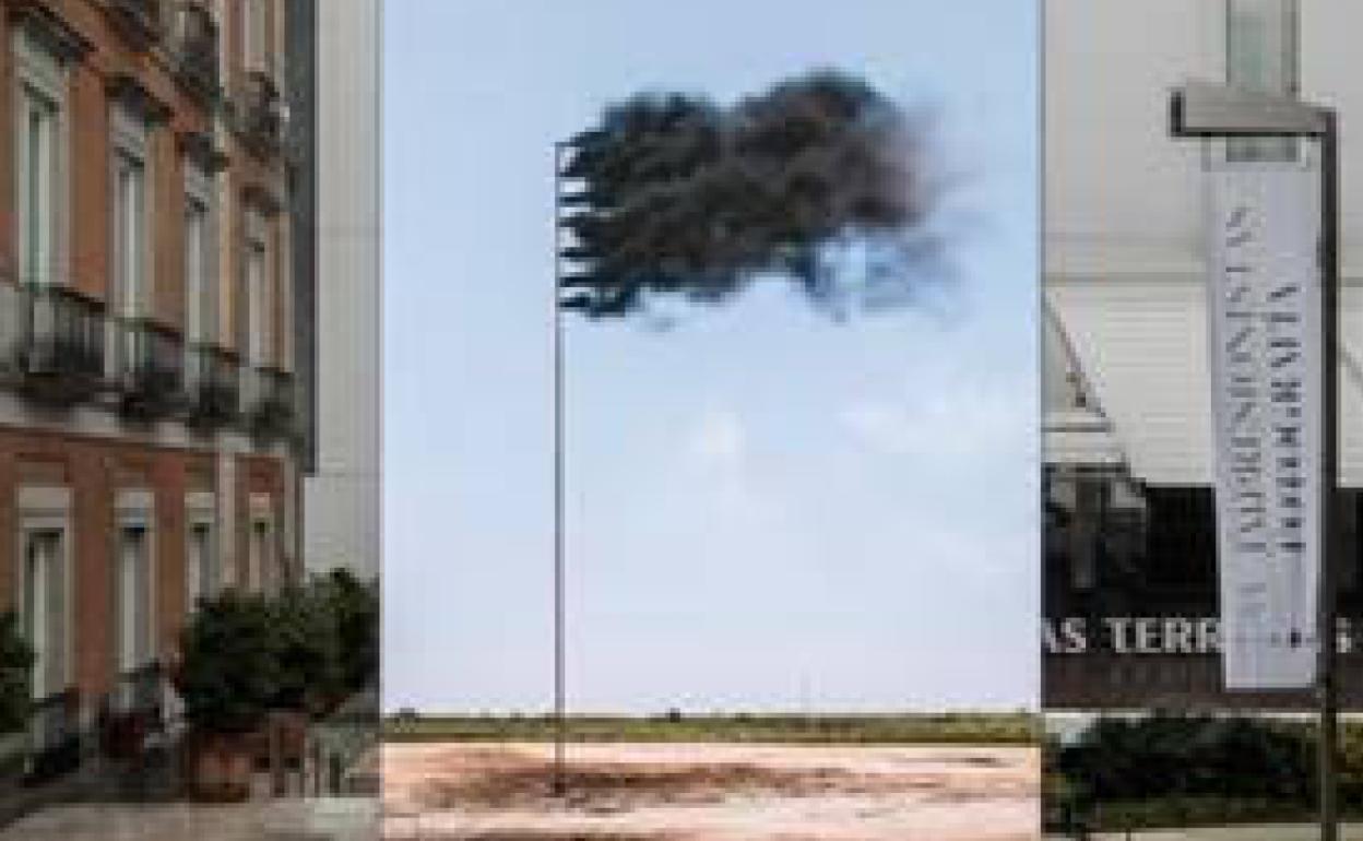 La instalación 'Western Flag (Spindletop, Texas), 2017', en el patio 