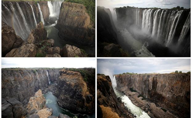 Imágenes del antes y el después de las cataratas Victoria.