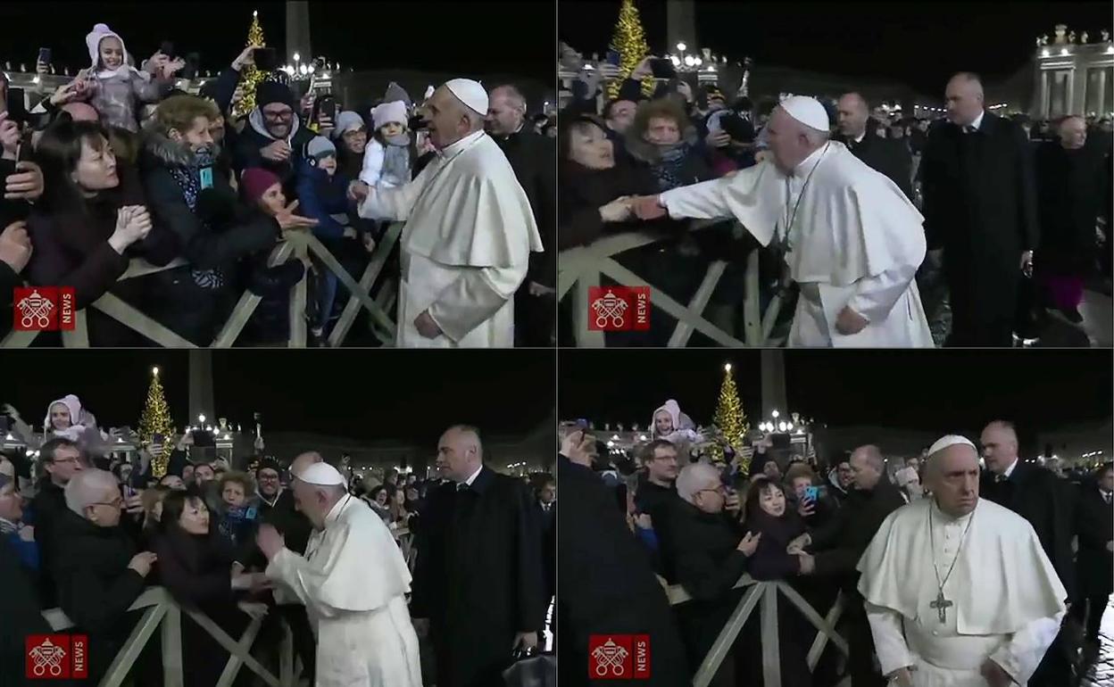 Secuencia del incidente del Papa y la mujer en la plaza de San Pedro.