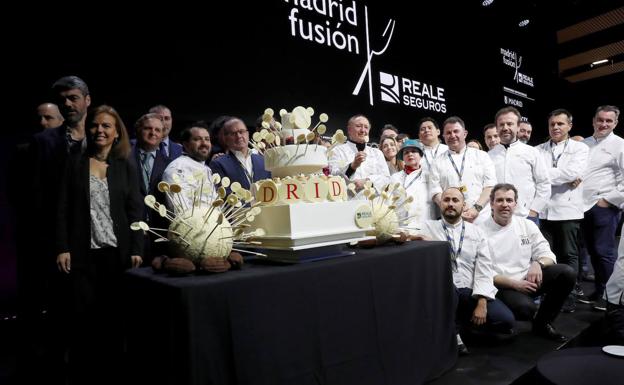 Chefs nacionales e internacionales. durante la celebración del 18 aniversario de Real Seguros Madrid Fusión. 