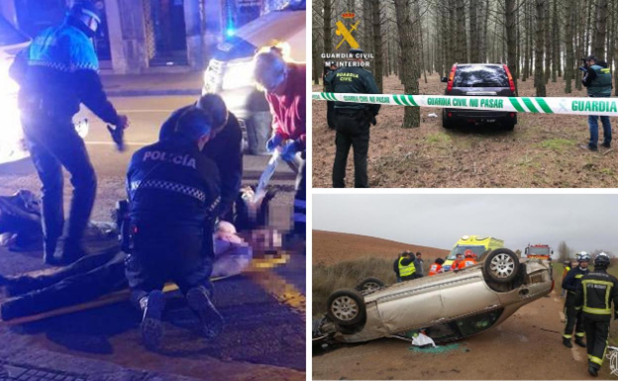 Los sucesos trágicos se han sucedido estos días. En la primera imagen, el asesinato de un ciudadano búlgaro a manos de su hermano. En la segunda fotografía, el coche del vecino de Tardajos desaparecido que fue encontrado muerto en su coche. En la última, un accidente de tráfico se cobró la vida de una persona a la altura de Villafuertes. 