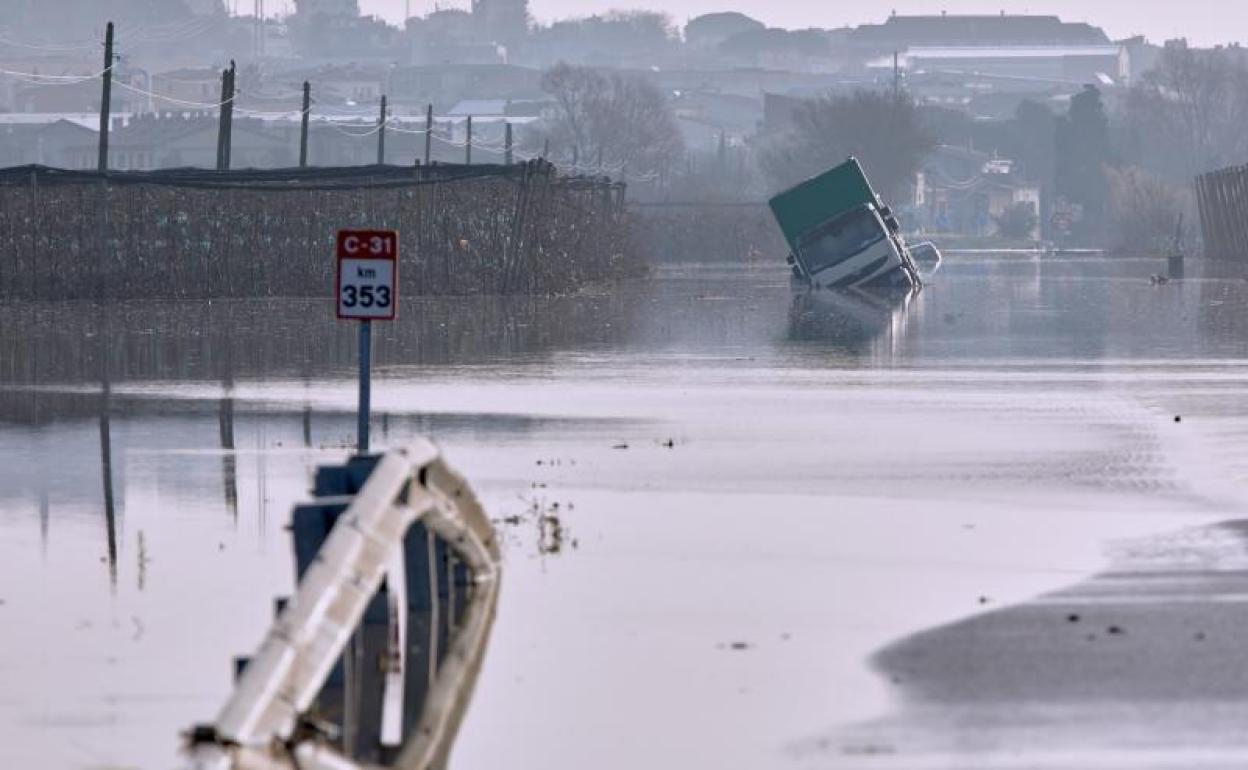 Inundación en Ulla (Girona) a causa del temporal Gloria. 