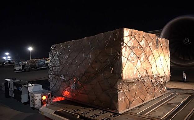 El cargamento con mascarillas llegado a Barajas.