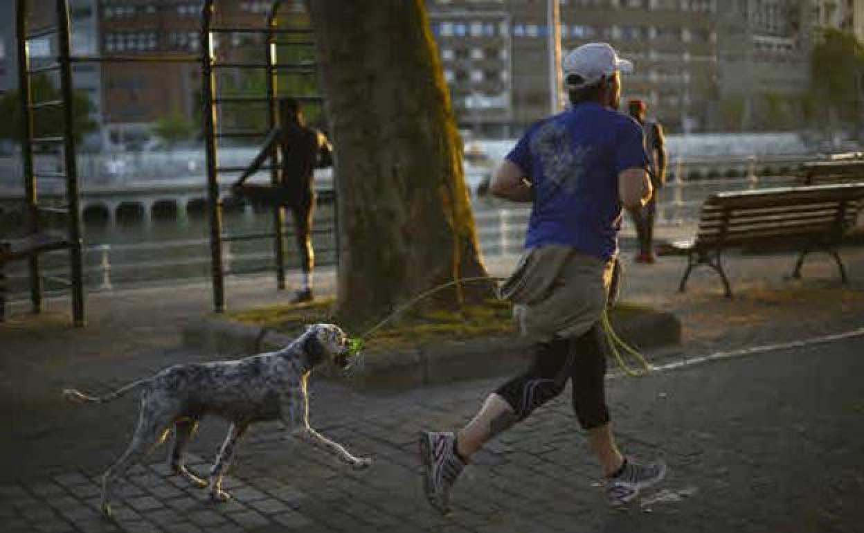 Un hombre corre acompañado de su perro 