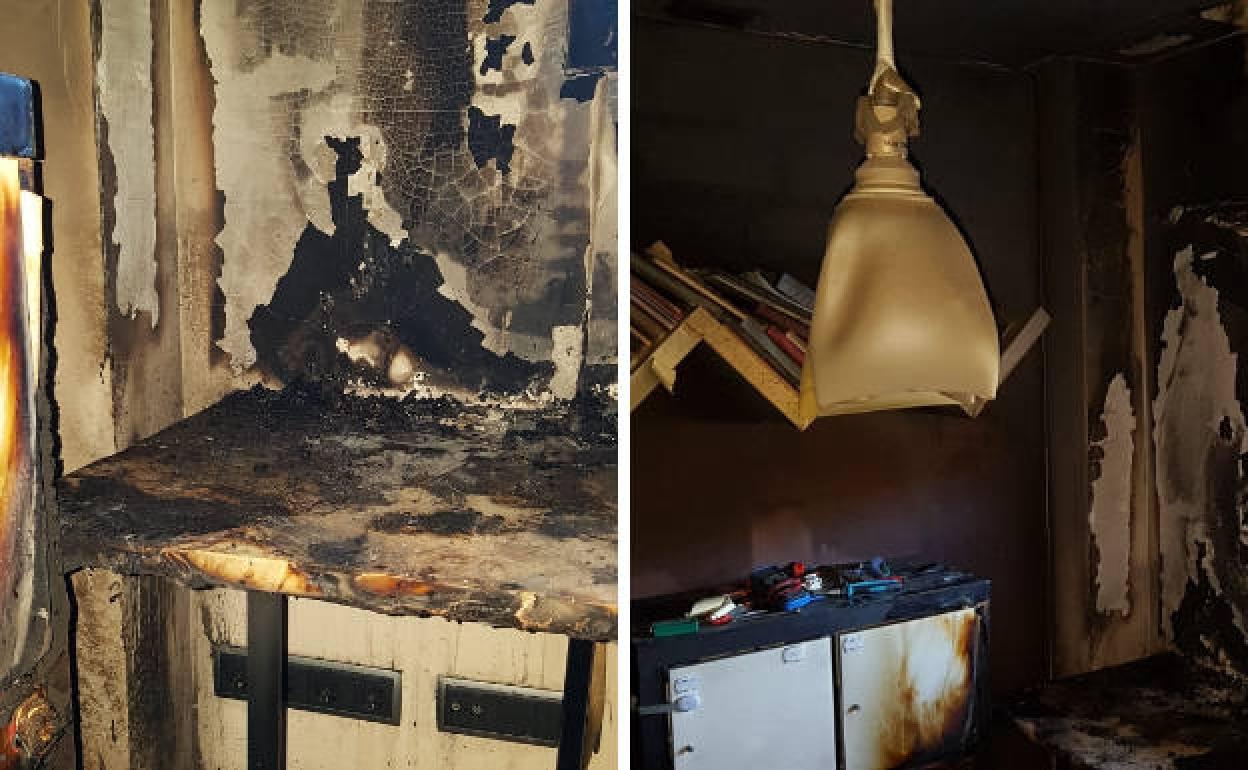 Imágenes del interior de la estancia en la que se originó el fuego.