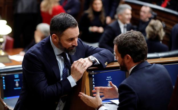 Santigo Abascal y Pablo Casado en el Congreso. 