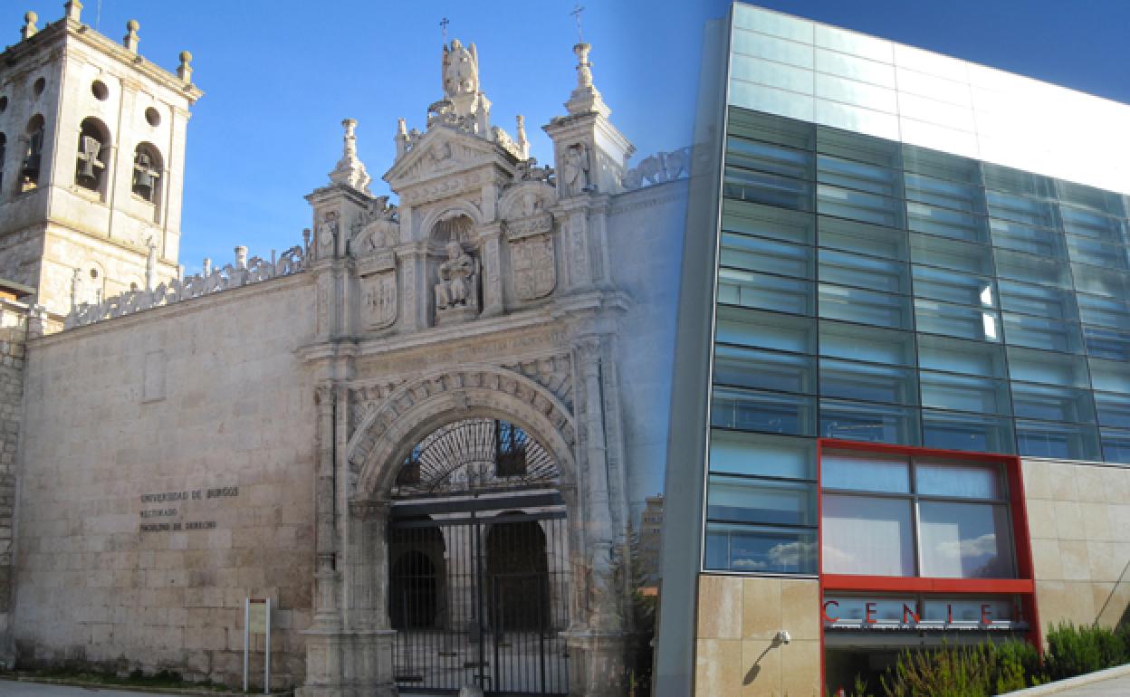 Montaje en el que aparece las fachadas del rectorado de la Universidad de Burgos y del CENIEH. 