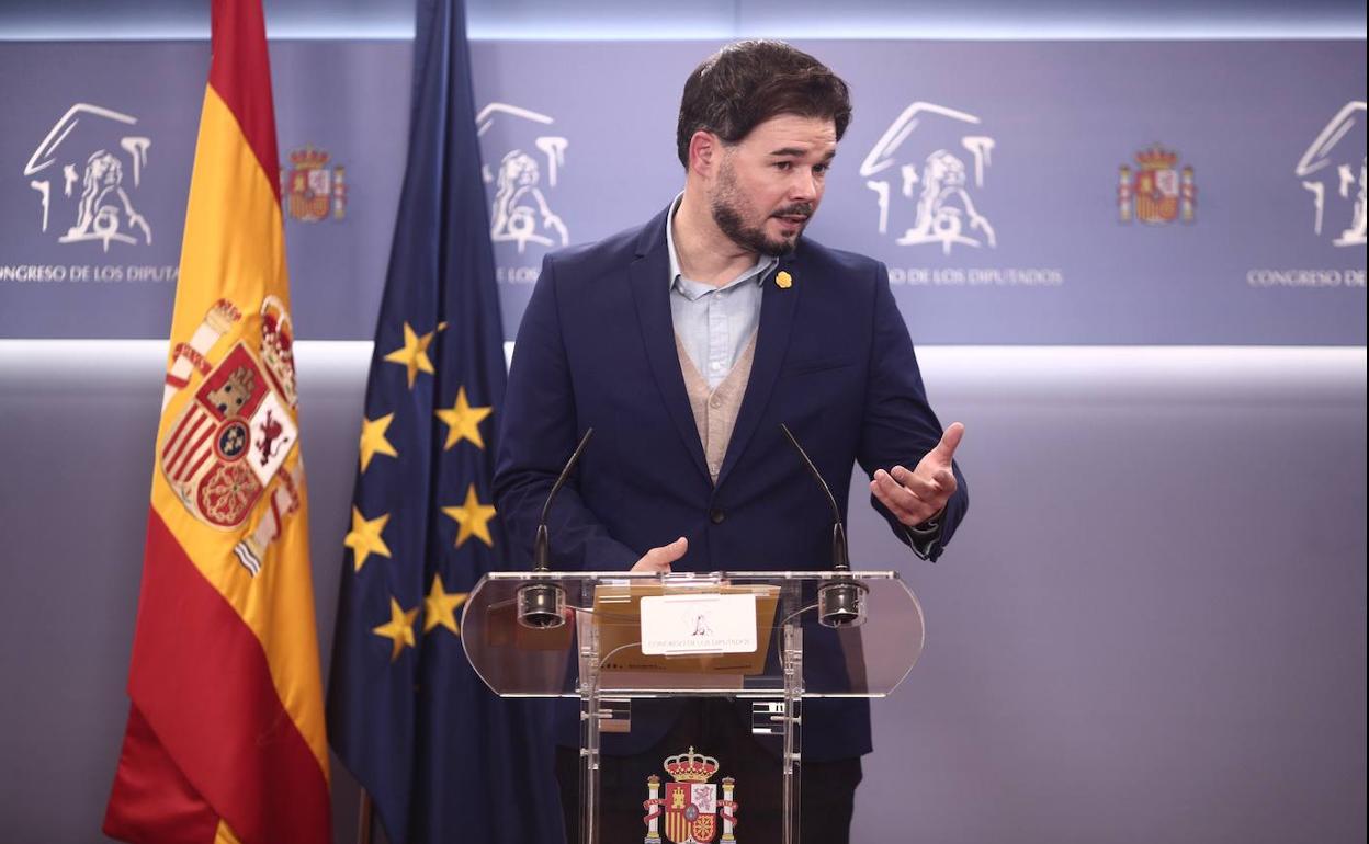 El portavoz parlamentario de Esquerra, Gabriel Rufián, en una comparecencia en el Congreso.