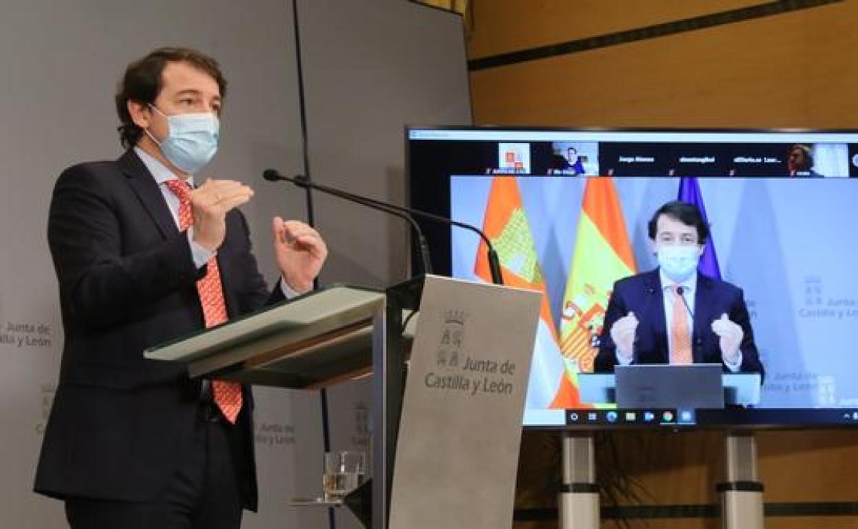 El presidente de la Junta de Castilla y León, Alfonso Fernández Mañueco, ofrece una rueda de prensa telemática para explicar las medidas frente a la covid-19. 