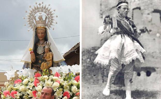 Nuestra Señora del Arrabal, patrona de Laguna de Negrillos, y danzante de la localidad en los años cincuenta del siglo pasado.