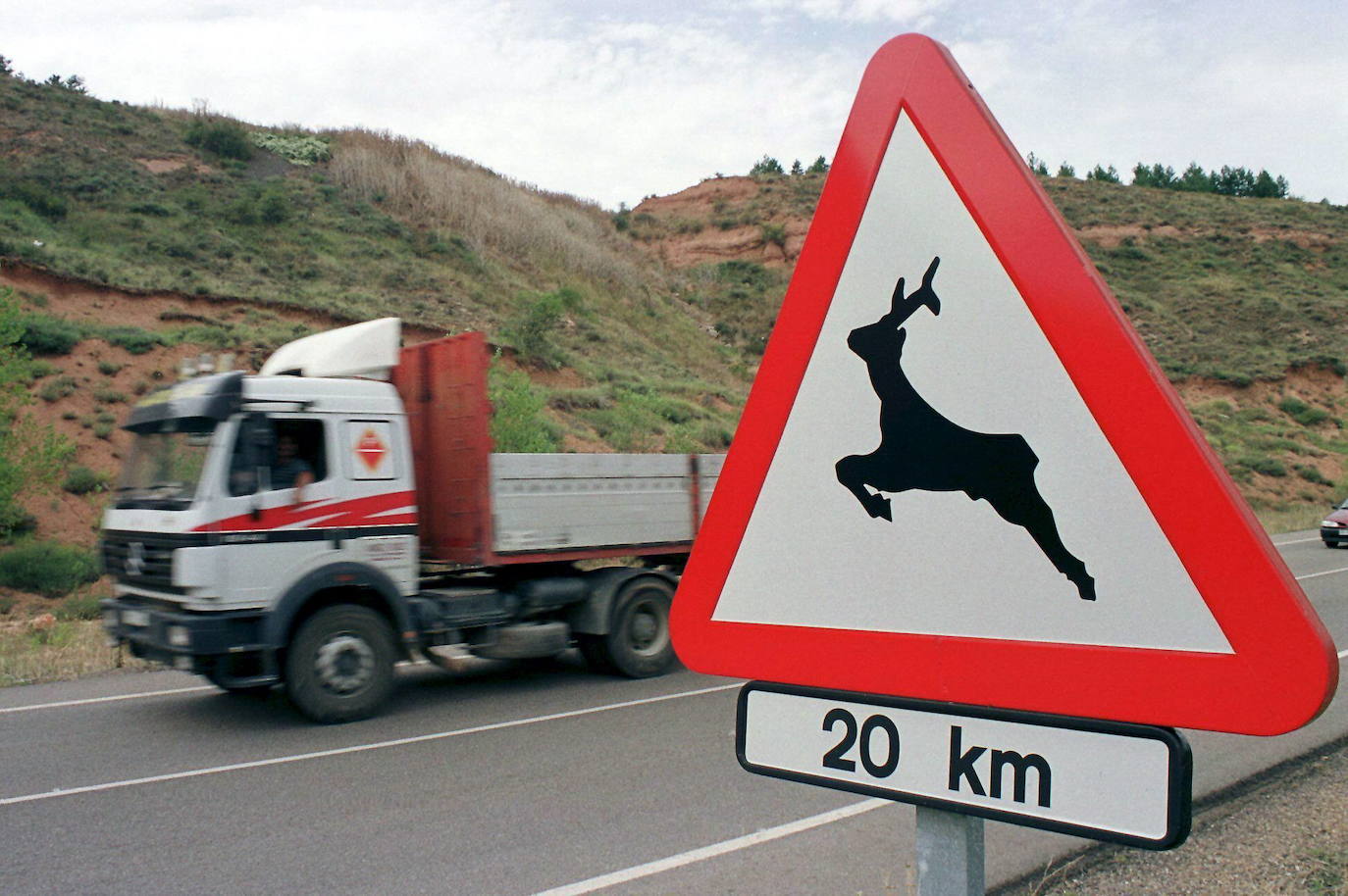 Señal avisando del peligro de animales en ese tramo de la carretera. 