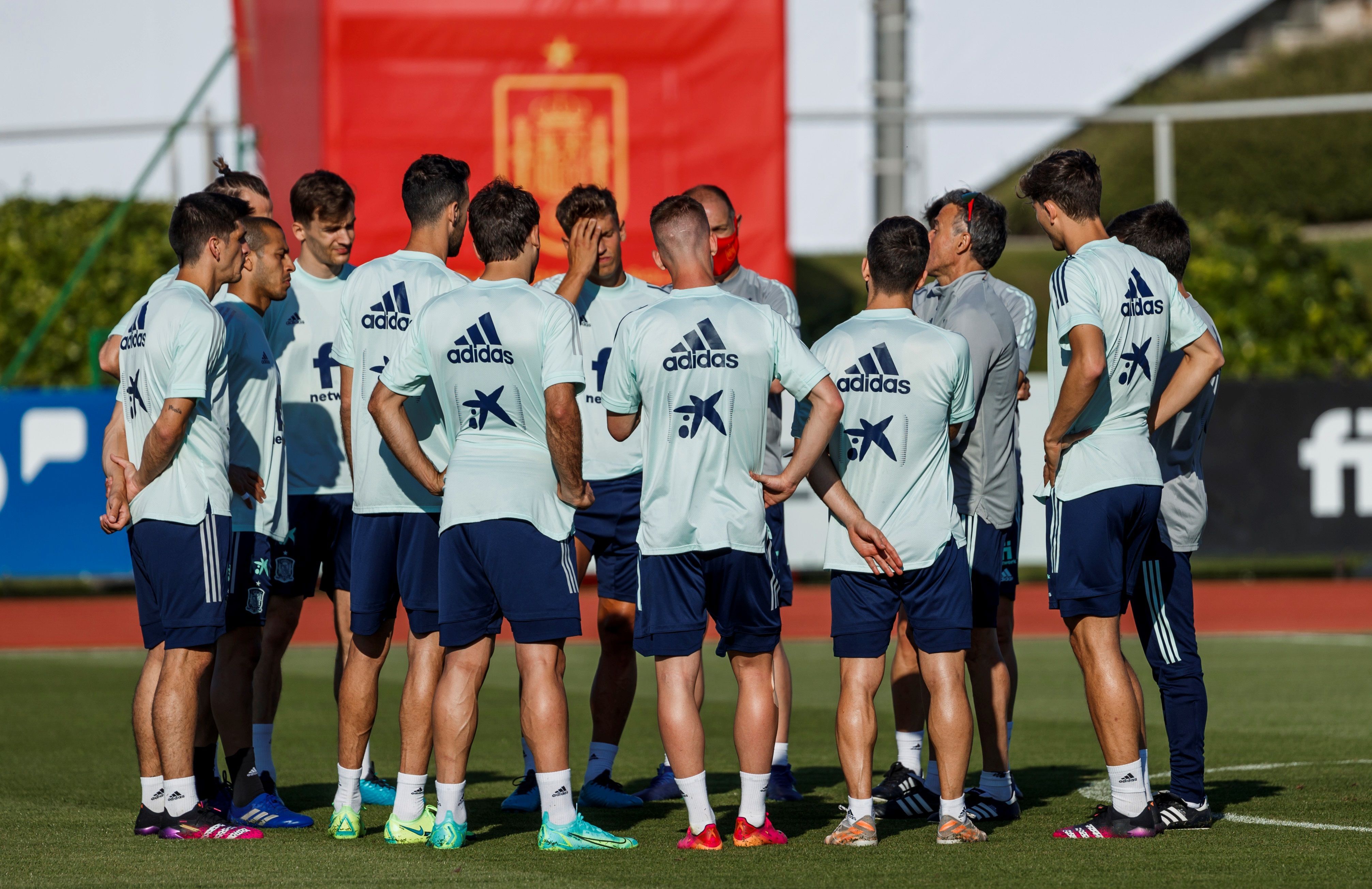 La selección española en el entrenamiento del pasado martes.