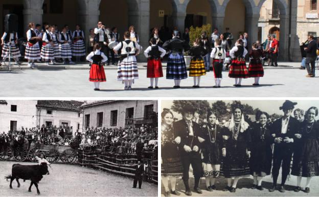 Arriba, miembros de la asociación cultural Yerbabuena el día del nombramiento de cronista. Debajo, plaza de toros hecha de carros en la fiesta de San Sebastián y trajes regionales en el Día de la Provincia de 1974.