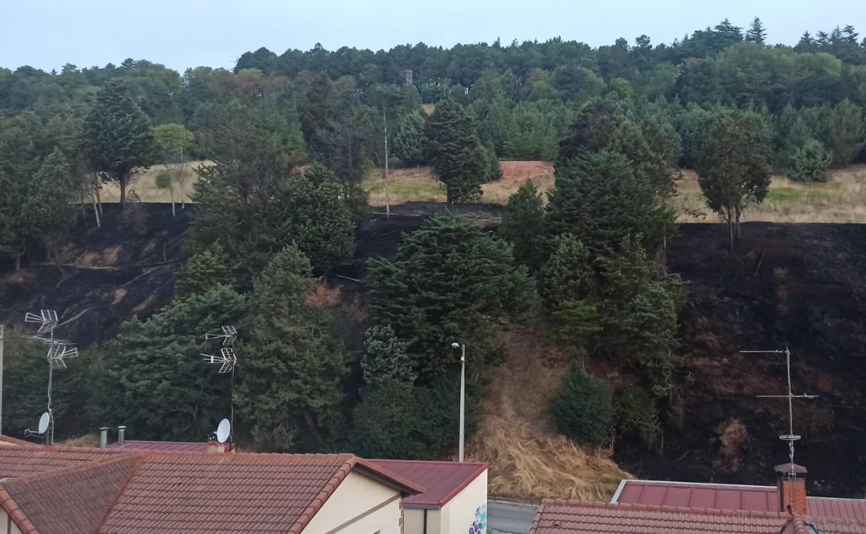 Imagen de la ladera del castillo quemada, a escasos metros de varias viviendas.