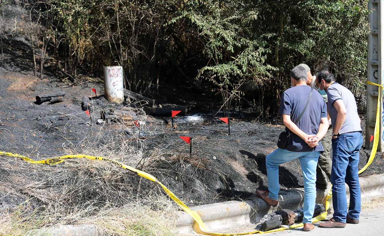 Personal del Servicio de Medio Ambiente analizan las consecuencias del incendio en los entornos del Castillo de Burgos.