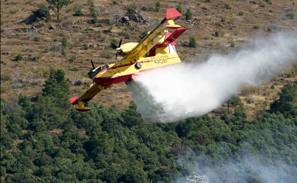 Un avión sofoca las llamas del incendio forestal de El Tiemblo del pasado fin de semana.